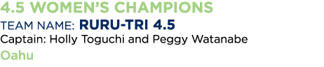 4 5 WoMen s Champions Team Name: Ruru-Tri 4 5 Captain: Holly Toguchi and Peggy Watanabe Oahu