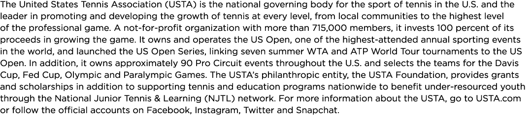 The United States Tennis Association (USTA) is the national governing body for the sport of tennis in the U S  and th   